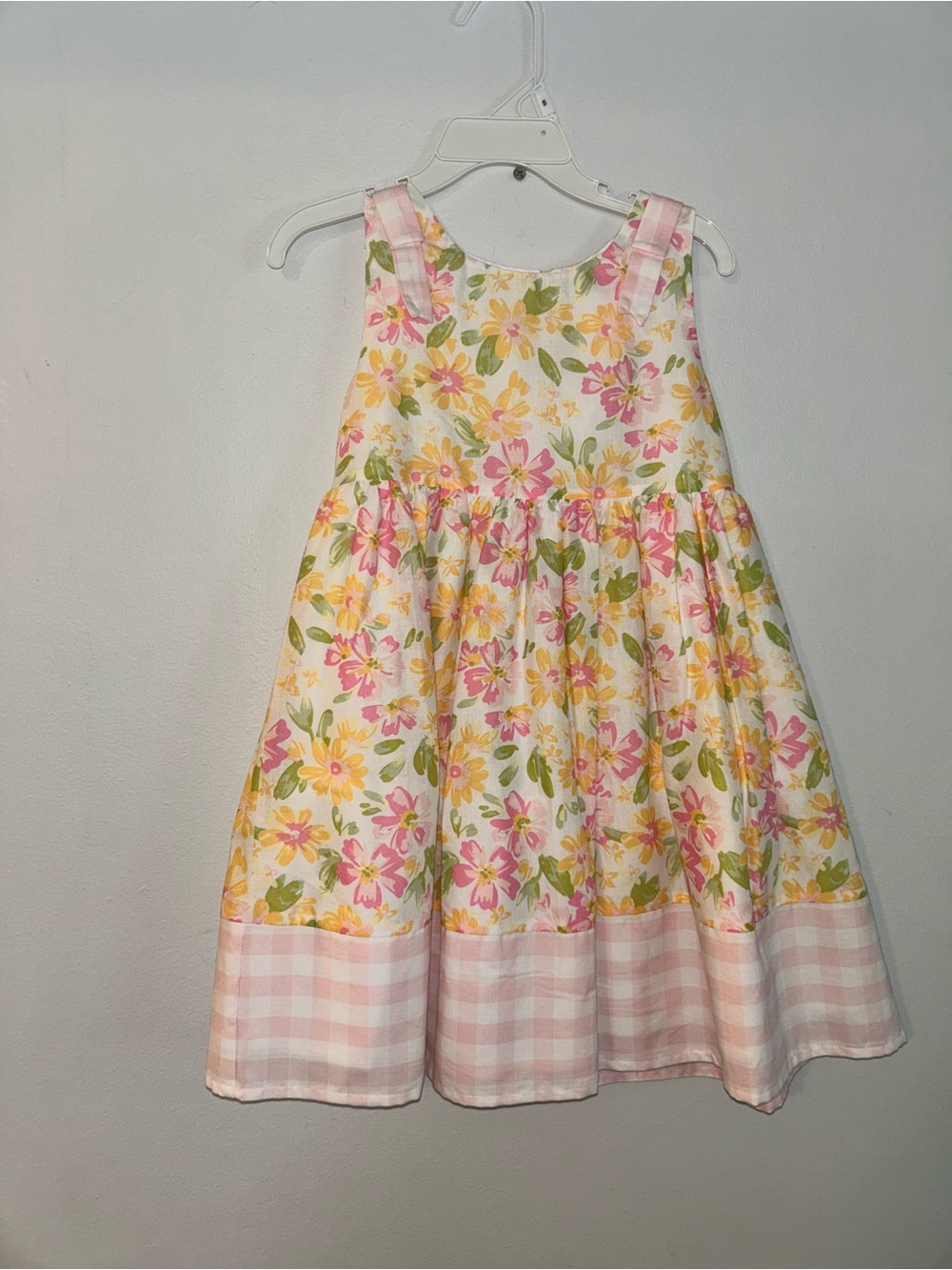 Shabby Chic Pink and Yellow Floral Gingham-Hem Dress
